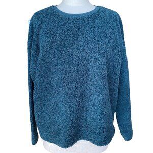 LOFT Nobby Sherpa Sweatshirt Sz L Green Pullover Cozy Fleece